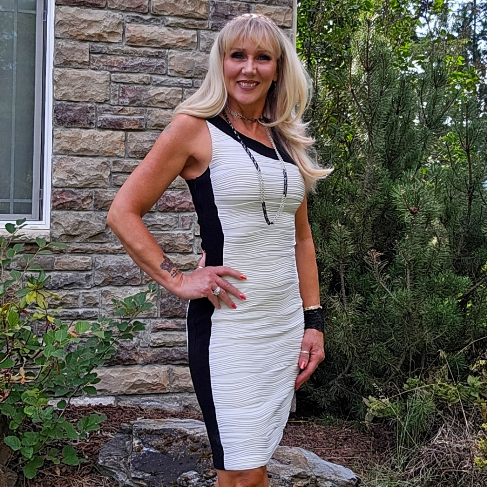 Joseph Ribkoff womens bodycon dress black and white sleeveless zip up side